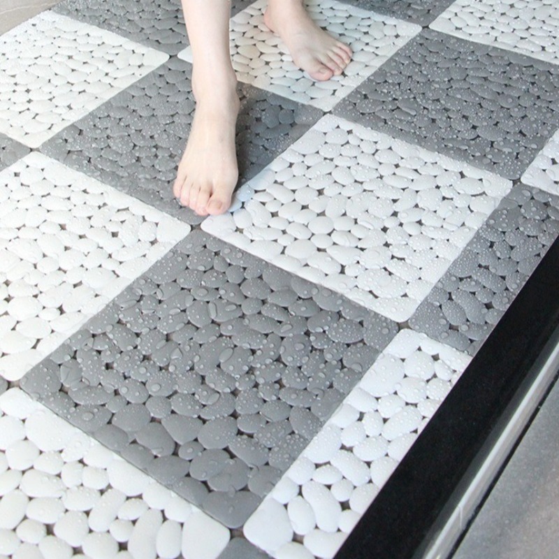 Bamboo Bath Mat - 1-10PC 30X30 ซม.ห้องน้ํา Pebble แผ่นกันลื่นกันน้ํา Splicing