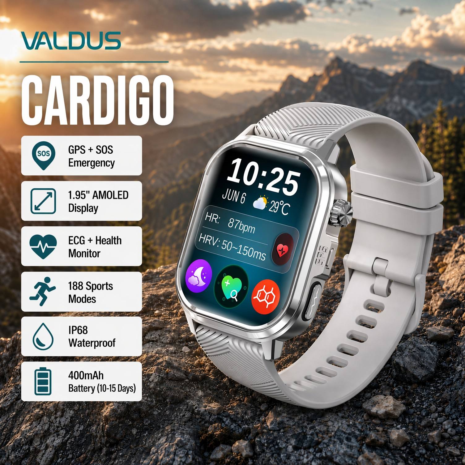 Health & Wellness Unlimited - VALDUS CARDIGO สมาร์ทวอทช์ตรวจวัดสุขภาพ ECG สำหรับผู้ชายและผู้หญิง พร้อมการตรวจวัดอัตราการเต้นของหัวใจ