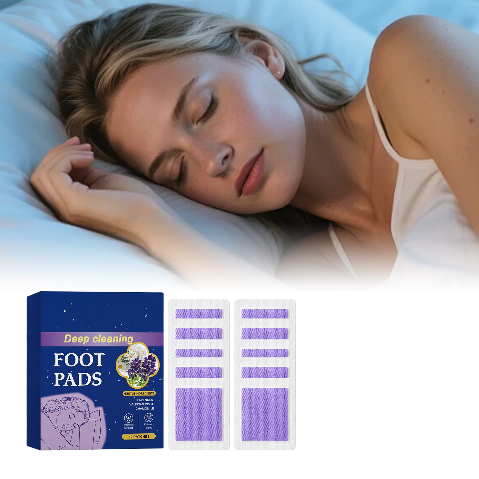Detox Foot Patch - แผ่นแปะเท้าช่วยการนอนหลับลึก ช่วยบำรุงผิวเท้าที่แห้งและหยาบกร้าน ช่วยผ่อนคลายในยามค่ำคืน ยึดติดแน่น ช่วยให้นอนหลับสบาย บรรจุ